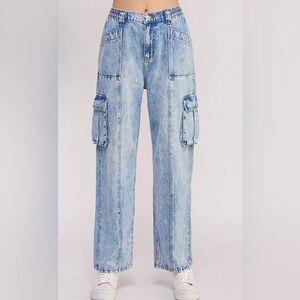 NWT Jade By Jane High Rise Straight Leg Baggy Denim Cargo Jeans Large